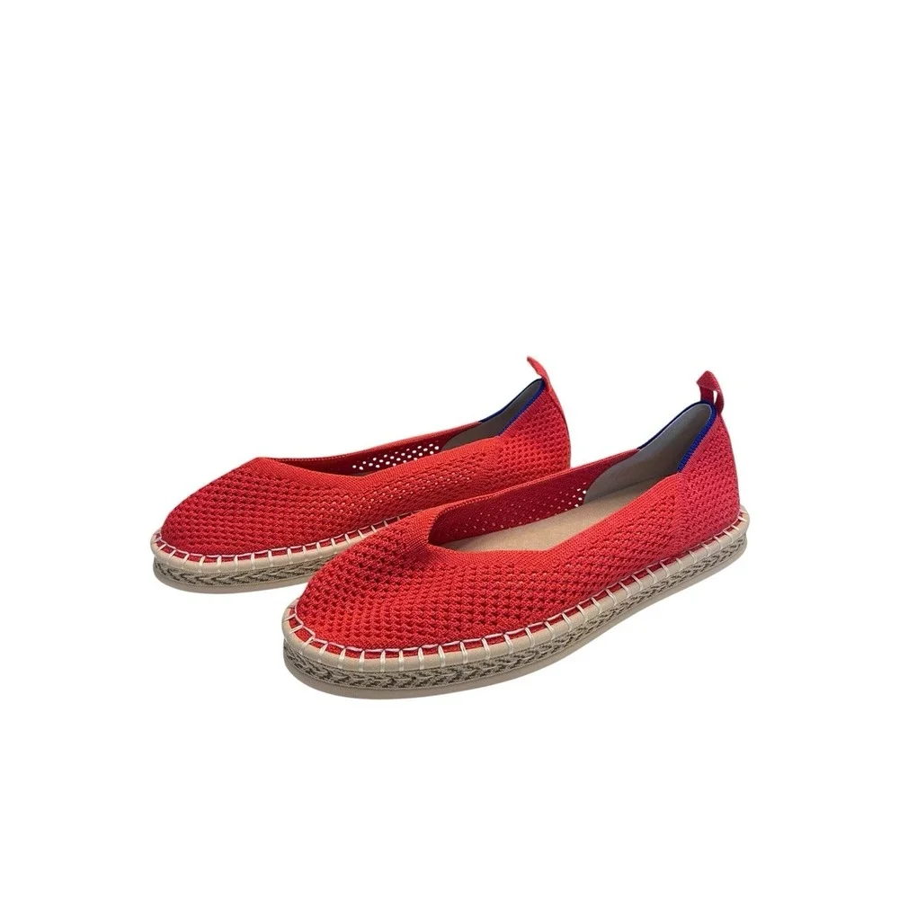 New ROTHY'S Sz 7 The Espadrille Flats Red Hot Comfort Cushion Jute Midsole NWOB